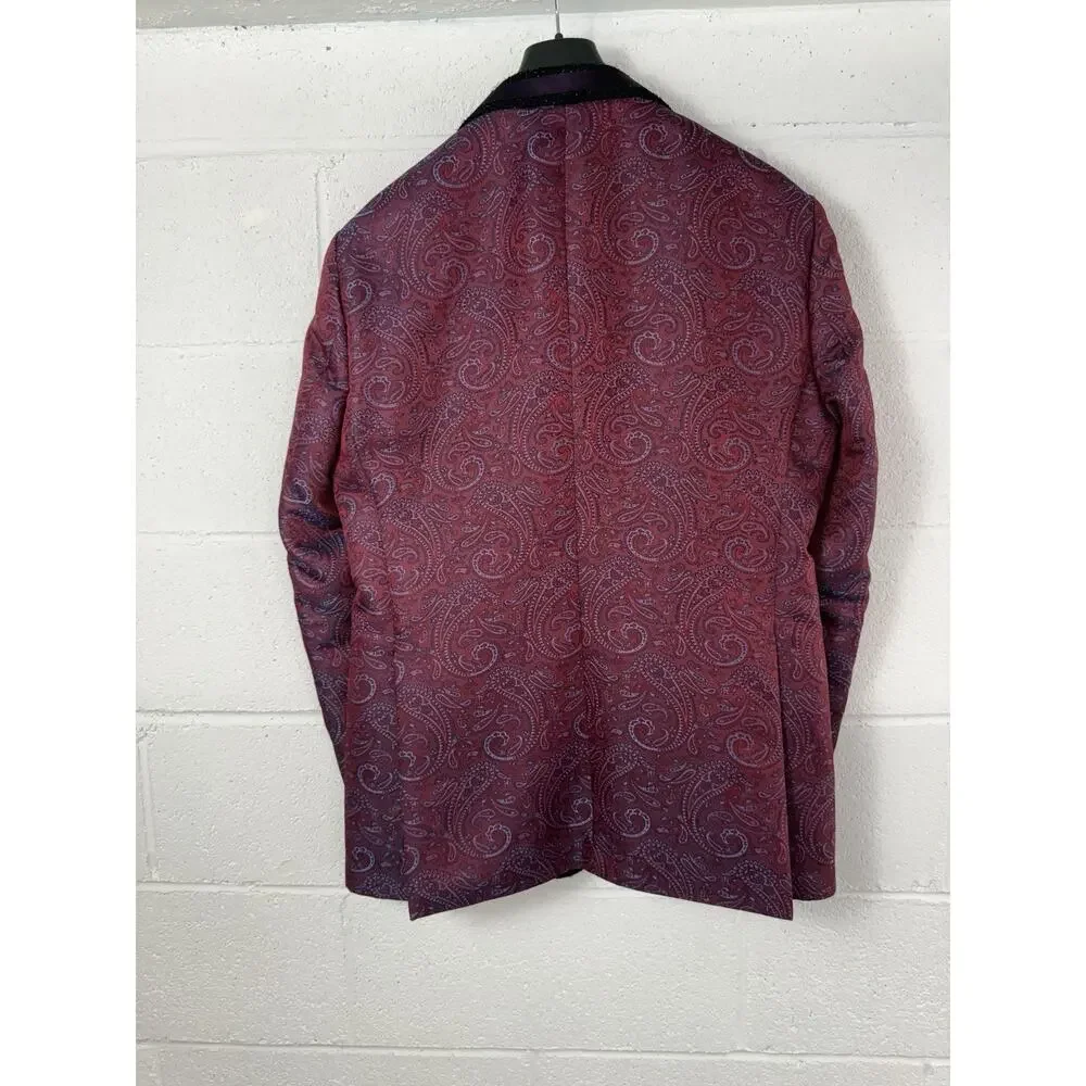 Ziggler Milano Mens Tuxedo Suit Blazer Pants Paisley Red Blue US 46 EU 56 T10